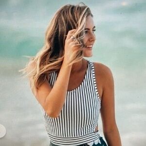 Stripe and flower one piece swimsuit